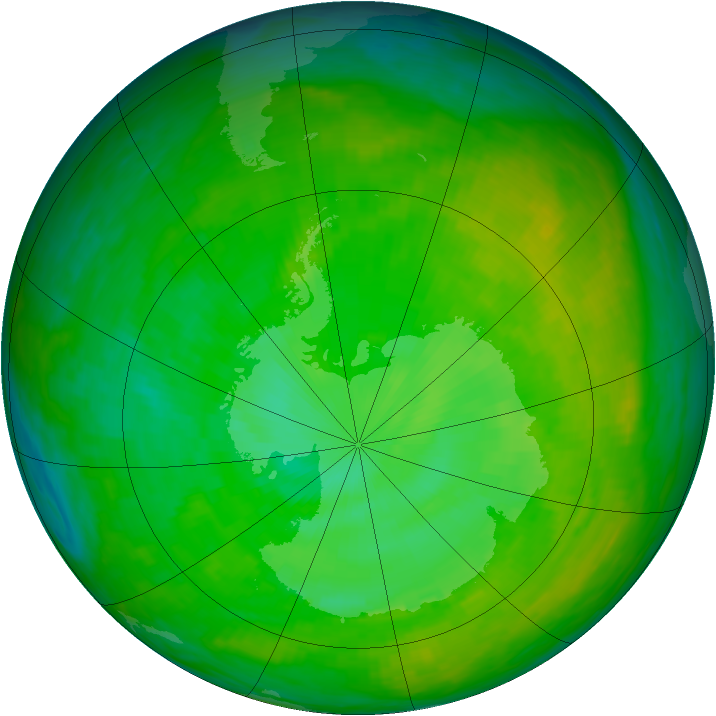 Antarctic ozone map for 13 December 1991